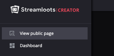 Top of the creator side menu with the View public page option
