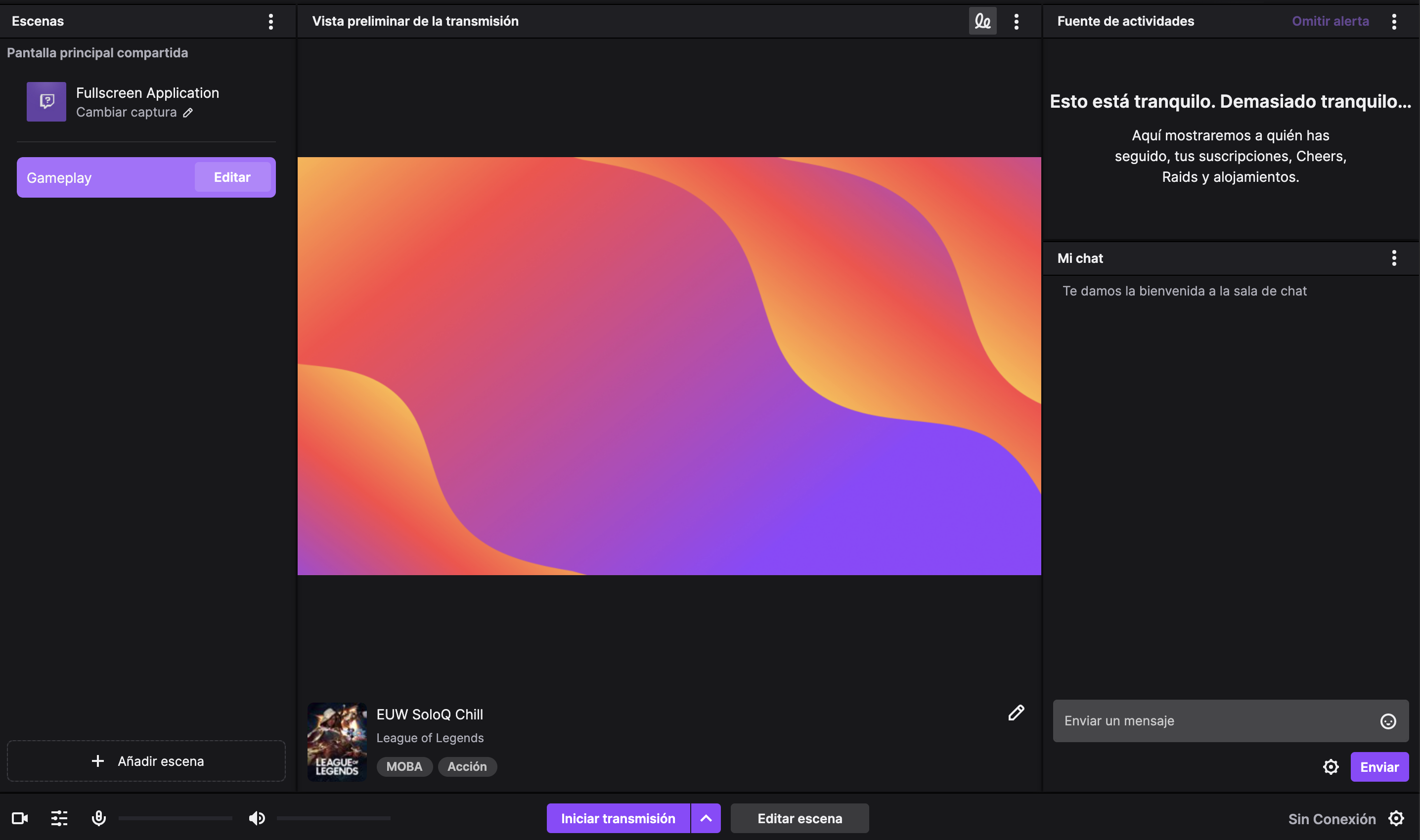 Editor de escenas de Twitch Studio con la lista de capas y el botón para añadir una capa