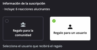 Búsqueda de un usuario para regalarle una suscripción