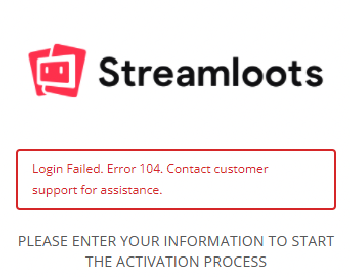 Hyperwallet login page showing the error Login Failed. Error 104. Contact customer support for assistance