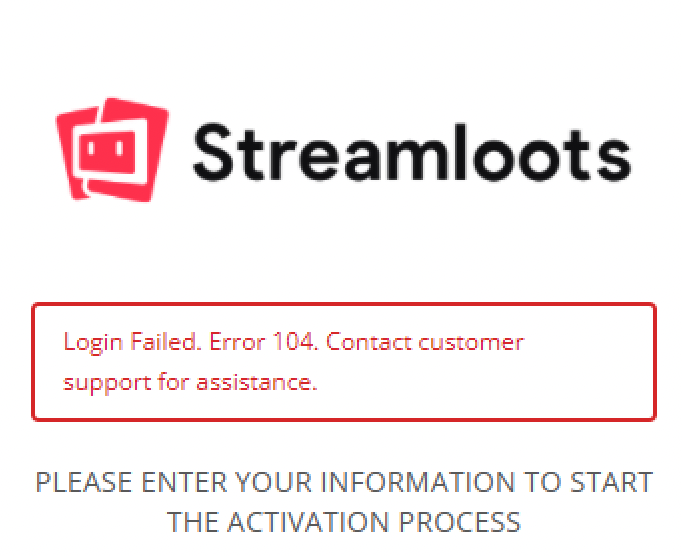 Página de inicio de sesión de Hyperwallet con el error 104