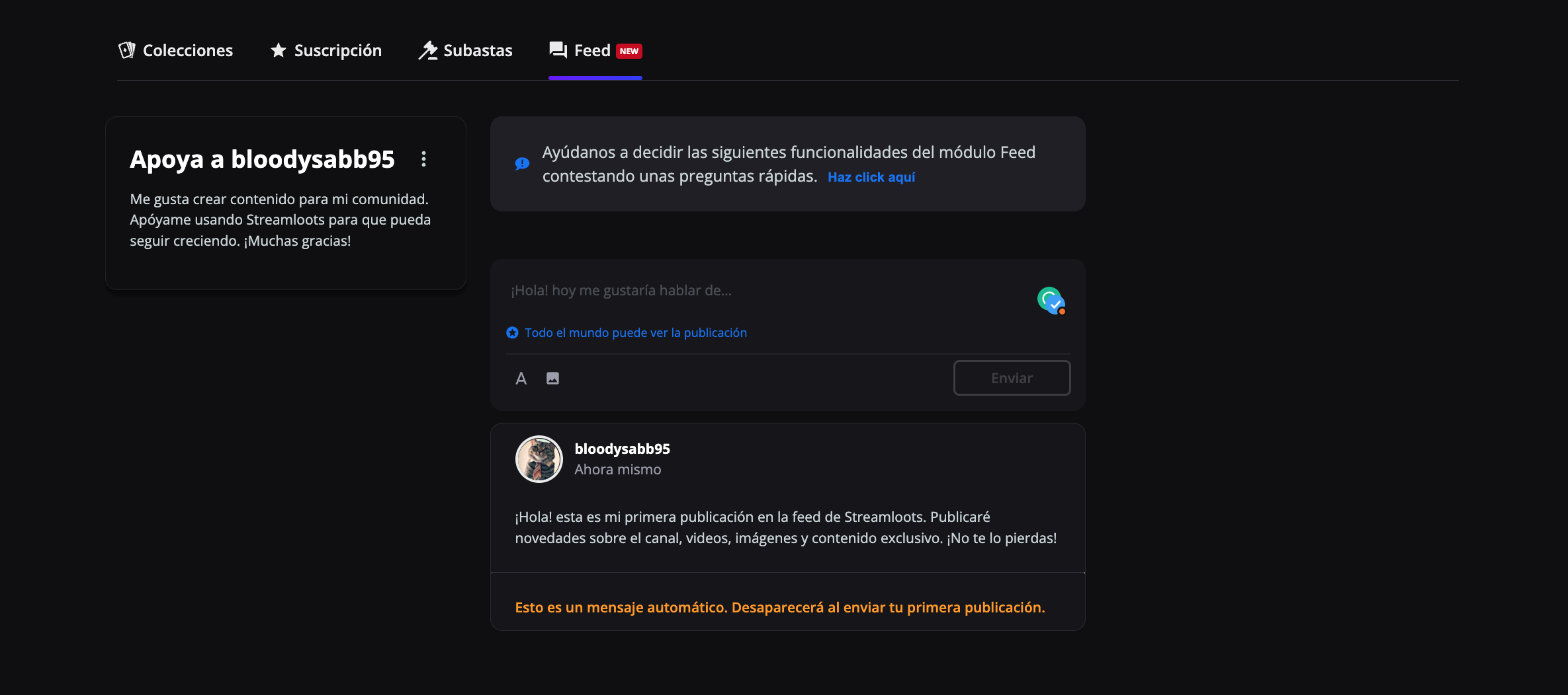 Ejemplo de publicación en el feed